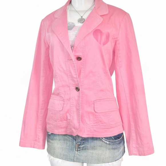 Vintage Tops - Vintage Pink Women's Blazer Jacket with Heart Detail